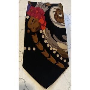 Vtg Compagnie Internationale Express Mens Silk Tie Black Floral 3.5” Handmade